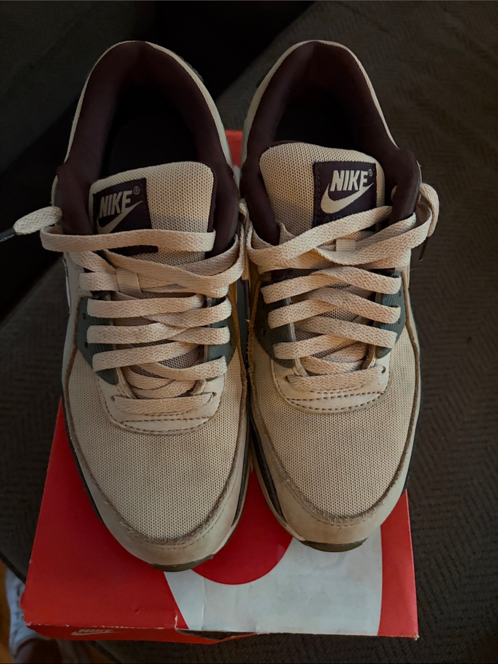 Nike Men’s Beige and Olive Green Retro Low-Top Sneakers